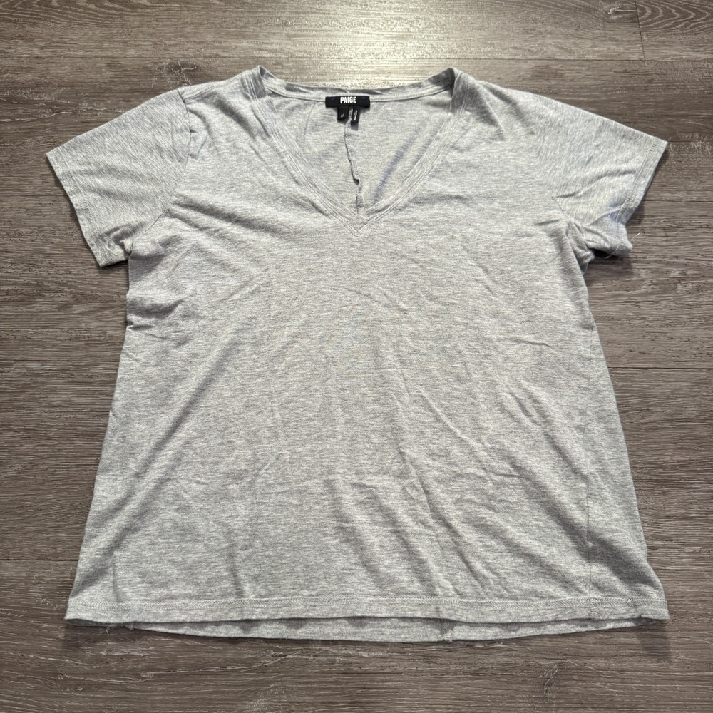 Paige Shirt Womens M Gray Cotton Modal V-Neck Casual Basic Minimalist Soft